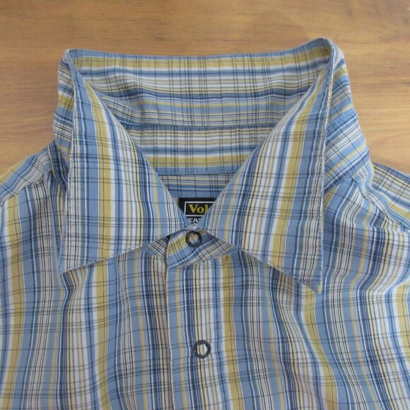 Volcom Mens Shirt Size XL Collared Blue Plaid Snap Front Short Sleeve Pockets - Picture 4 of 8